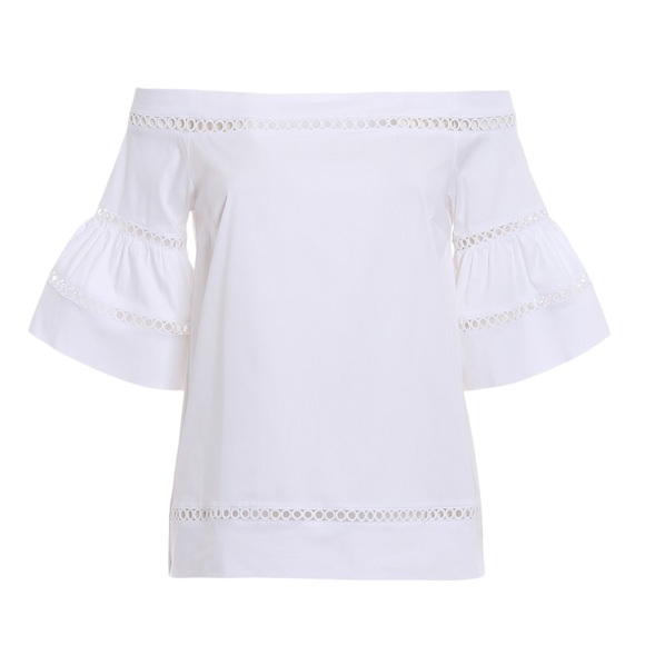 Michael Kors Embroidered White Off the Shoulder Blouse with Eyelet Detail - Picture 3 of 14